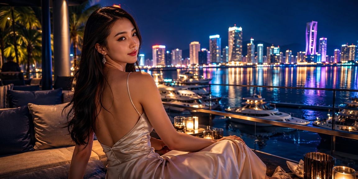 Khung cảnh bãi biển Nha Trang về đêm với người dùng trải nghiệm casino trực tuyến trên điện thoại