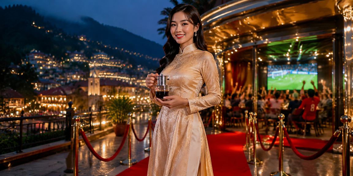 Người hâm mộ bóng đá tại Sa Pa theo dõi trận đấu và kiểm tra phương thức thanh toán trên điện thoại